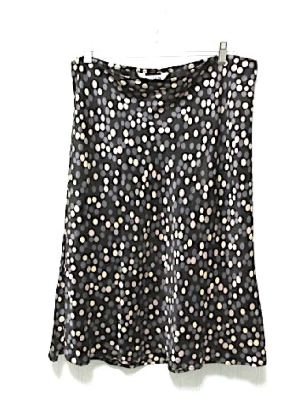 Allison Taylor Black Polka Dot Satin Silk Pull-on Skirt, Size XL